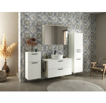 Badmöbel-Set NOBILIA Modern BxHxT 100 x 169,1 x 49 cm Frontfarbe weiß mit Spiegelschrank mit LED-Beleuchtung Griff schwarz 712