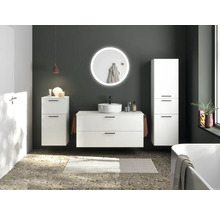 Badmöbel-Set NOBILIA Modern BxHxT 120 x 169,1 x 49 cm Frontfarbe weiß mit Aufsatz-Waschbecken, Spiegel rund mit LED-Beleuchtung Griff schwarz 776