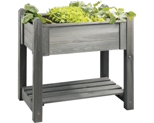 Jardinière sur pieds en bois avec espace de rangement et plantations