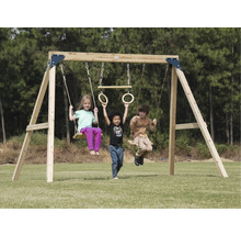 Kinderspielplatz mit Schaukeln und Turnringen auf einer Rasenfläche