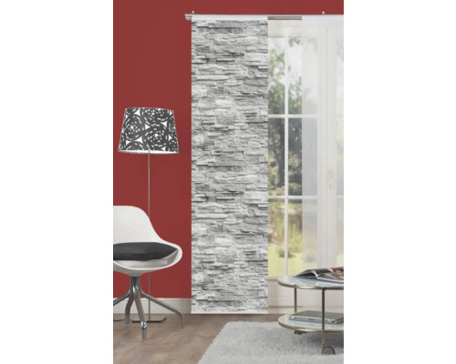 Ambiance de pièce avec panneau coulissant aspect pierre