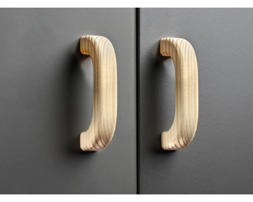 Deux portes de placard avec poignées en bois