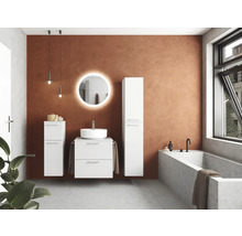 Badmöbel-Set NOBILIA Modern BxHxT 60 x 169,1 x 49 cm Frontfarbe weiß hochglanz mit Spiegel rund mit LED-Beleuchtung Griff chrom matt 611