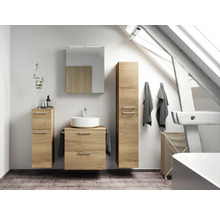 Badmöbel-Set NOBILIA Modern BxHxT 140 x 169,1 x 49 cm Frontfarbe eiche hell mit Spiegelschrank mit LED-Beleuchtung Unterschrank Midischrank Griff chrom matt 631