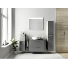 Badmöbel-Set NOBILIA Modern BxHxT 80 x 169,1 x 49 cm Frontfarbe grau hochglanz mit Spiegel eckig mit LED-Beleuchtung Griff chrom matt 653