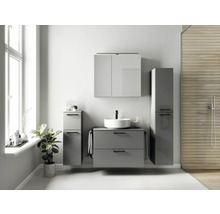 Badmöbel-Set NOBILIA Modern BxHxT 160 x 169,1 x 49 cm Frontfarbe grau hochglanz mit Spiegelschrank mit LED-Beleuchtung Unterschrank Midischrank Griff schwarz 684