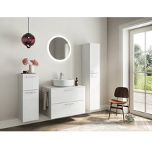 Badmöbel-Set NOBILIA Modern BxHxT 80 x 169,1 x 49 cm Frontfarbe weiß hochglanz mit Spiegel rund mit LED-Beleuchtung Griff chrom matt 667