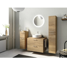 Badmöbel-Set NOBILIA Modern BxHxT 80 x 169,1 x 49 cm Frontfarbe eiche hell mit Spiegel rund mit LED-Beleuchtung Griff chrom 671