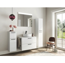 Badmöbel-Set NOBILIA Modern BxHxT 80 x 169,1 x 49 cm Frontfarbe weiß hochglanz mit Spiegel eckig mit LED-Beleuchtung Griff schwarz 650