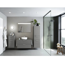 Badmöbel-Set NOBILIA Modern BxHxT 100 x 169,1 x 49 cm Frontfarbe grau hochglanz mit Spiegel eckig mit LED-Beleuchtung Griff chrom matt 709