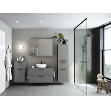 Badmöbel-Set NOBILIA Modern BxHxT 180 x 169,1 x 49 cm Frontfarbe grau hochglanz mit Spiegelschrank mit LED-Beleuchtung Unterschrank Midischrank Griff schwarz 740