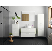 Badmöbel-Set NOBILIA Modern BxHxT 100 x 169,1 x 49 cm Frontfarbe weiß hochglanz mit Spiegel eckig mit LED-Beleuchtung Griff schwarz 706
