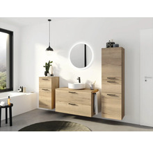 Badmöbel-Set NOBILIA Modern BxHxT 180 x 169,1 x 49 cm Frontfarbe eiche hell mit Spiegel rund mit LED-Beleuchtung Unterschrank Midischrank Griff schwarz 750