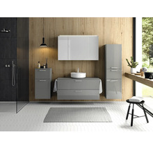 Badmöbel-Set NOBILIA Modern BxHxT 120 x 169,1 x 49 cm Frontfarbe grau hochglanz mit Spiegelschrank mit LED-Beleuchtung Griff chrom matt 773