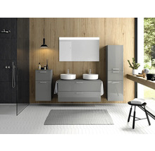 Doppel-Badmöbel-Set NOBILIA Modern BxHxT 120 x 169,1 x 49 cm Frontfarbe grau hochglanz mit Spiegel eckig mit LED-Beleuchtung Griff chrom matt 821