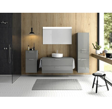 Badmöbel-Set NOBILIA Modern BxHxT 120 x 169,1 x 49 cm Frontfarbe grau hochglanz mit Spiegel eckig mit LED-Beleuchtung Griff chrom matt 765