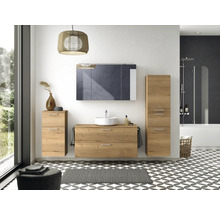Badmöbel-Set NOBILIA Modern BxHxT 120 x 169,1 x 49 cm Frontfarbe eiche hell Badmöbelset mit Aufsatz-Waschbecken, Spiegelschrank mit LED-Beleuchtung Griff chromm matt 775