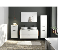Dopple-Badmöbel-Set NOBILIA Modern BxHxT 120 x 169,1 x 49 cm Frontfarbe weiß mit Spiegel eckig mit LED-Beleuchtung Griff schwarz 816