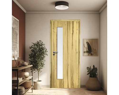 Vue d''une pièce avec porte en bois avec insert en verre