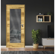 Porte d'intérieur poutre en chêne placage transversal 86x198,5 tirant gauche MODERN 08 verre graphite