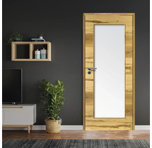 Porte d'intérieur poutre en chêne placage transversal 61x198,5 tirant droit MODERN 08 verre satiné