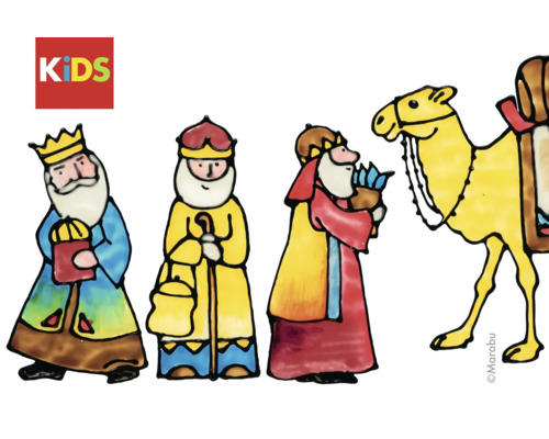 Illustration der Heiligen Drei Könige und eines Kamels für Kinder