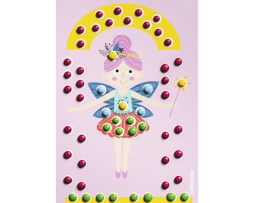 Malvorlage mit Märchenmotiv und bunten Punkten zum Aufkleben