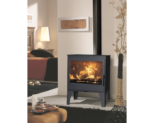 Kaminofen im Wohnraum mit brennendem Feuer