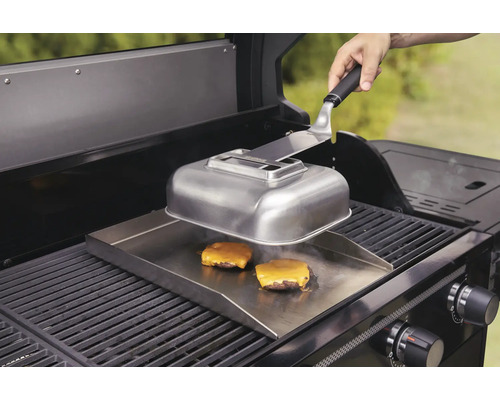 Gril à gaz avec plaque en acier inoxydable et cloche à hamburger pour griller des hamburgers