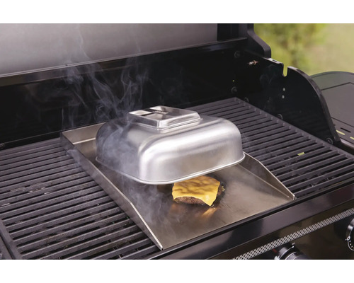 Grill avec plaque de cuisson, hamburger, fromage et couvercle