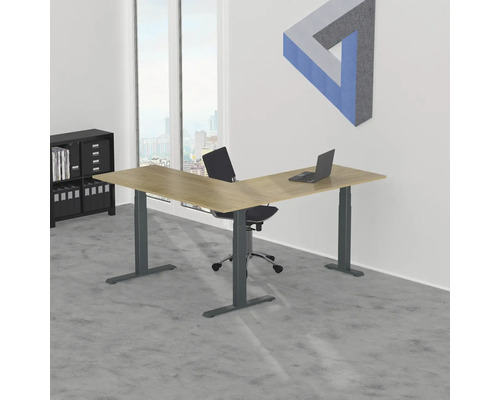 Büro mit Eckschreibtisch, Bürostuhl und Regal