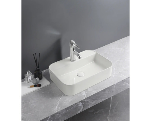 Vasque à poser avec robinet sur un plan de toilette