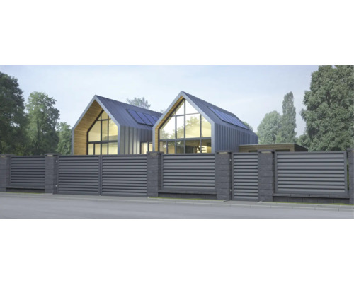Modernes Haus mit Lamellenzaun im Aussenbereich