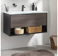 Badmöbel-Set FACKELMANN B.Paris BxHxT 905 x 493 x 465 mm Frontfarbe rigoletto eiche mit Glaswaschtisch