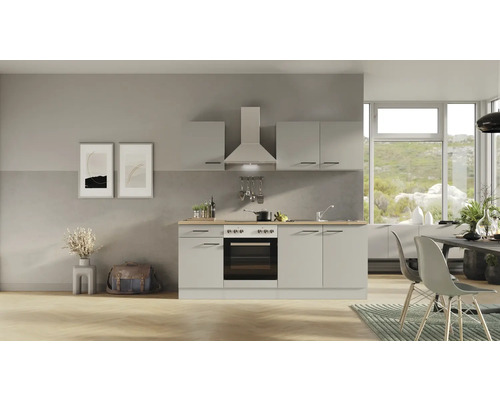 Cuisine complète Flex Well avec appareils Lund 210 cm gris clair brillant démontée variante réversible