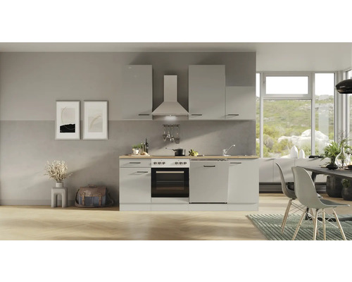 Cuisine complète Flex Well avec appareils Lund 220 cm gris clair brillant démontée variante réversible