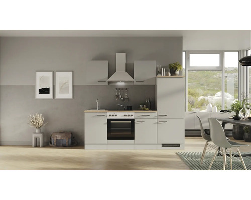 Cuisine complète Flex Well avec appareils Lund 220 cm gris clair brillant démontée variante réversible