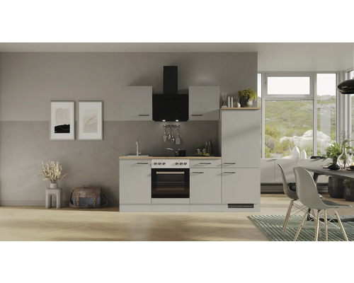 Cuisine complète Flex Well avec appareils Lund 220 cm gris clair brillant démontée variante réversible