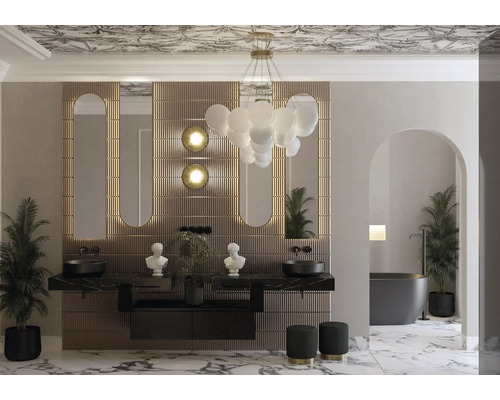 Salle de bains avec lavabo, miroirs, éclairage et baignoire pour un design de salle de bains élégant