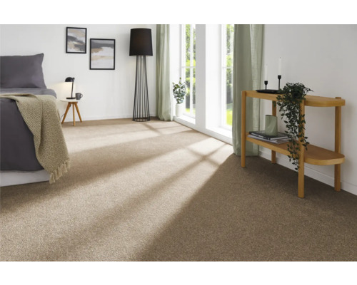 Espace de vie avec moquette, lit et table d''appoint