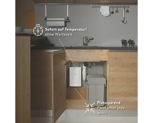 Küche mit Warmwasserbereiter unter der Spüle für sofortiges warmes Wasser