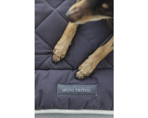 Hundepfoten auf einer gesteppten Hundematratze mit Nano Techno Aufschrift