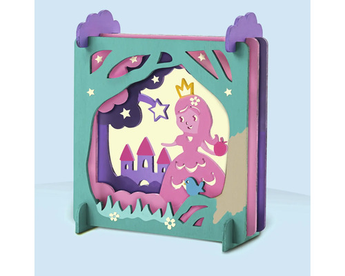 Dekorative Märchenlampe mit Prinzessin, Burg, Baum und Sternen