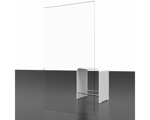 Panneau de protection en plexiglas à côté d''un tabouret