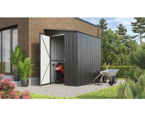 Abri à outils en métal GLOBEL variante adossée 6x5 180 x 155 cm anthracite Abri à outils en métal GLOBEL variante adossée 6x5 180 x 155 cm anthracite