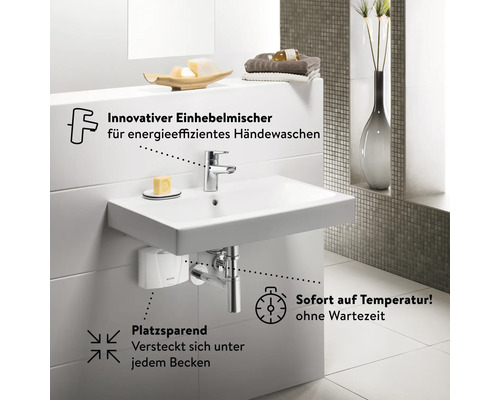 Badezimmerwaschbecken mit Einhebelmischer für energieeffizientes Händewaschen und sofortiger Temperatur ohne Wartezeit
