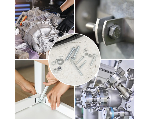 Montage-Collage mit verschiedenen Mechanik- und Befestigungselementen.