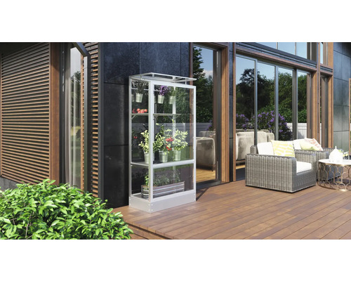 Gewächshaus mit Pflanzen auf einer Terrasse
