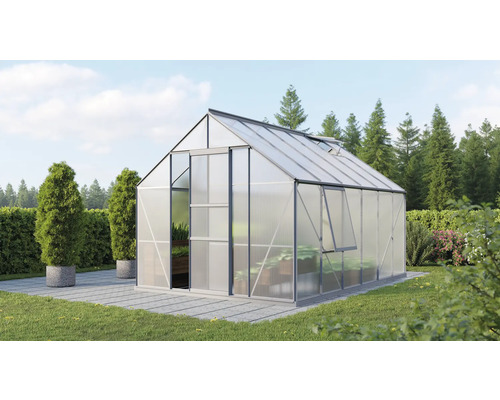 Gewächshaus Vitavia Meridian 1 9900 Hohlkammerplatten 6 mm 257x383 cm Aluminium Gewächshaus mit Schiebetür und Fenster im Garten