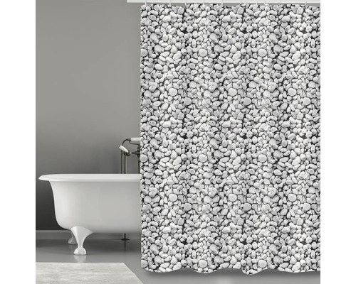 Rideau de douche MSV GALETS textile 180 x 200 cm noir blanc 149560